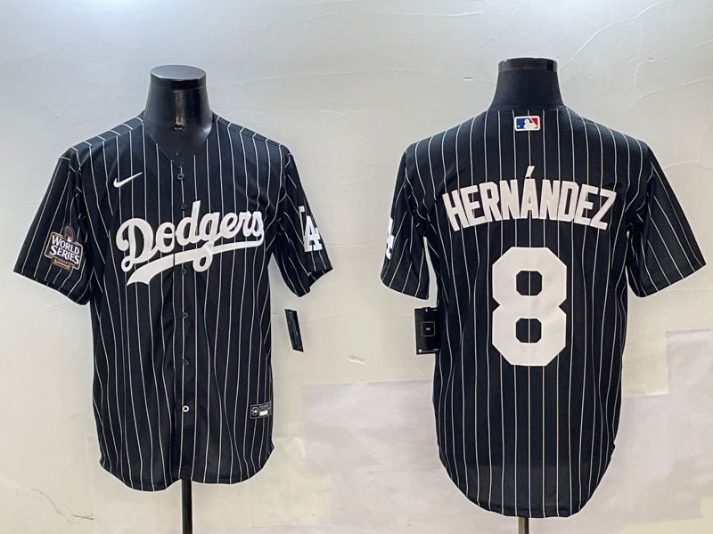Men Los Angeles Dodgers 8 Hernandez Black Stripe Jointly Name 2025 Nike MLB Jersey style 2
